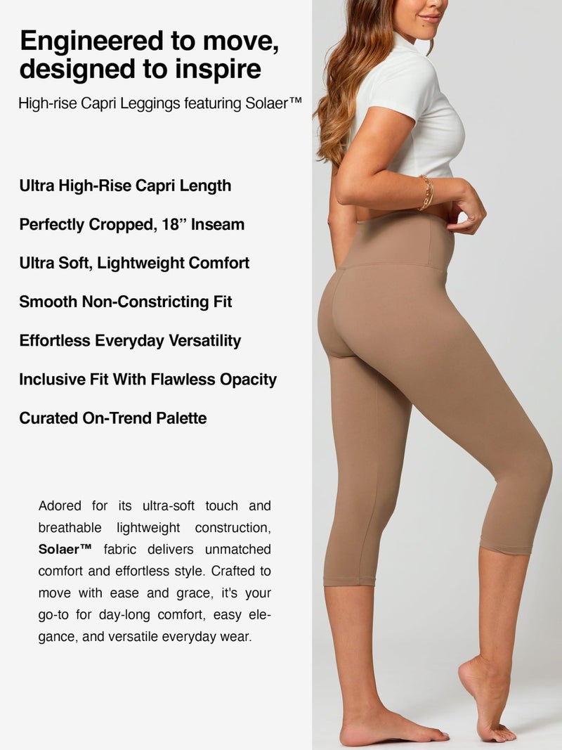 Conceited Capri Leggings for Women - Soft - High Waist Tummy Control - Essential - Regular and Plus Size - Mocha - Small - Medium - Image 2